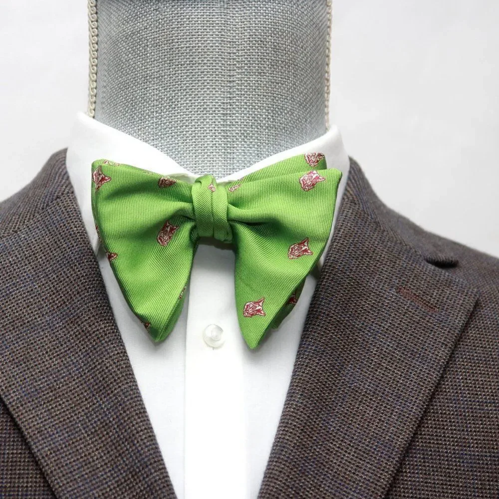 Men's Self-tied‎ Bow Tie 100%Silk Big Butterfly Green Embroidery S686